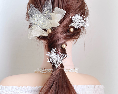 再販♥️ゴールドチュール&ゴールドかすみ草♥️髪飾り♥️ヘッドドレス 再販♥️ゴールドチュール&ゴールドかすみ草♥️髪飾り♥️ヘッド