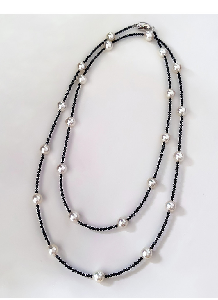 【ヘイズジュエリー】ブラックスピネル×スノーホワイトパール 新作 8-8.5mm 日本製アコヤ真珠 ノンカラー ネックレス 天然