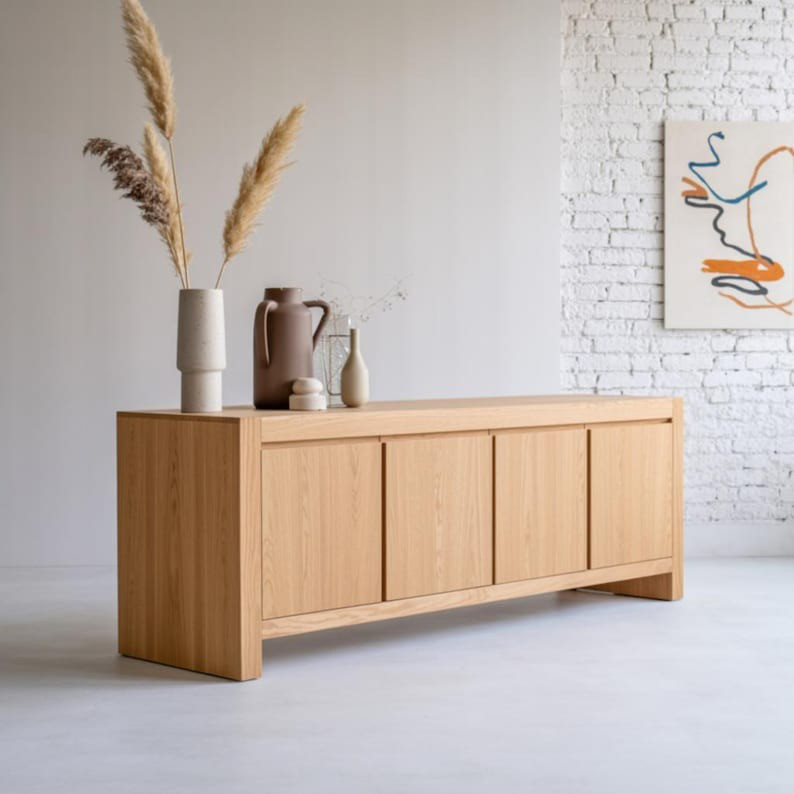 北欧オーク　シンプルデザイン　キャビネット＆サイドボード - ハンドメイド　リビングルームコンソール収納ユニット