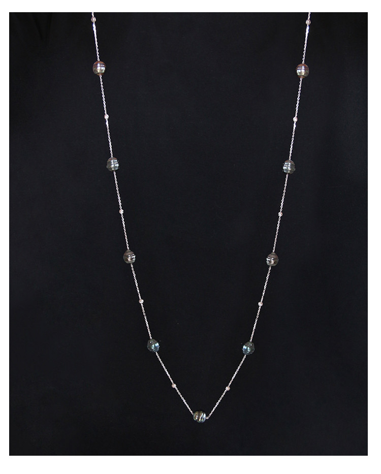 [ヘイズジュエリー] 8-9mm タヒチアンスレッドパールネックレス 天然海水真珠 18Kゴールド ライトラグジュアリーデザイン