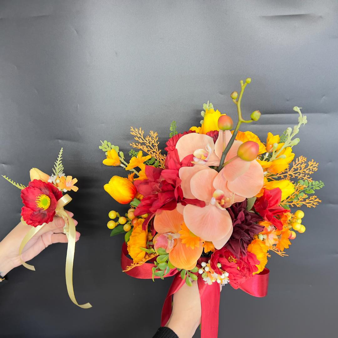 2点セット　高級　アーティフィシャルフラワーブーケ　胡蝶蘭チューリップレッド