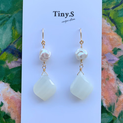 14Kgf✴︎ホワイトバンデッドオパール×淡水パール　ピアス 1枚目の画像