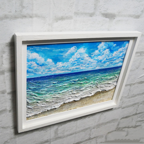 油絵 油彩 油彩画 絵 絵画【夏の砂浜の海】 絵画 HR 通販 19549793
