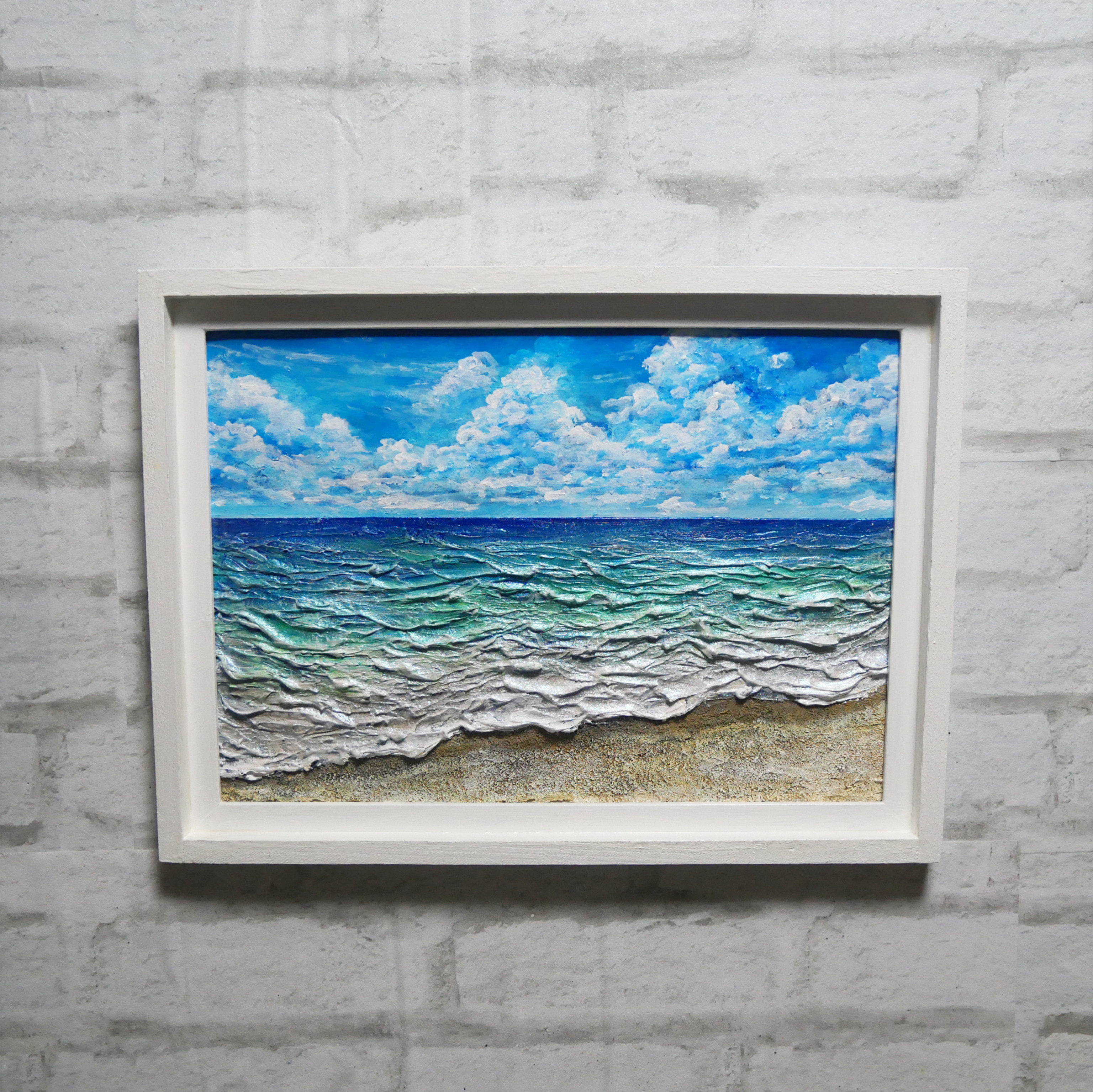 油絵 油彩 油彩画 絵 絵画【夏の砂浜の海】 絵画 HR 通販 19549793