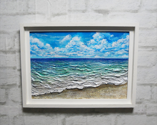 油絵 油彩 油彩画 絵 絵画【夏の砂浜の海】 絵画 HR 通販 19549793