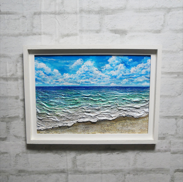 油絵 油彩 油彩画 絵 絵画【夏の砂浜の海】 1枚目の画像