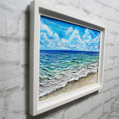 油絵 油彩 油彩画 絵 絵画【夏の砂浜の海】 絵画 HR 通販 19549793