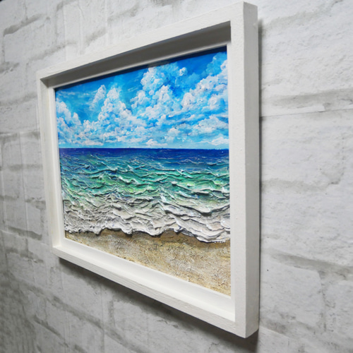 油絵 油彩 油彩画 絵 絵画【夏の砂浜の海】 絵画 HR 通販 19549793