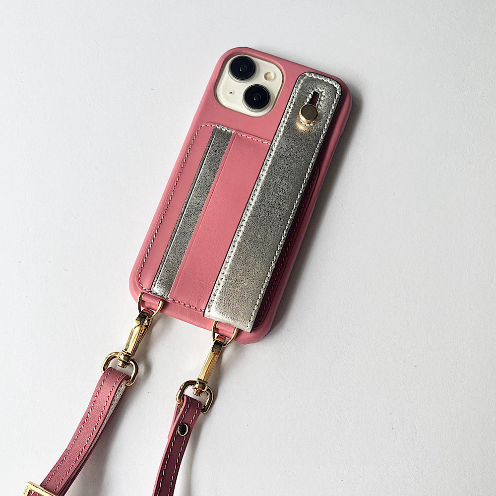 名入れ無料　　レザーiphoneケース新調　カード2枚収納　ショルダーケース