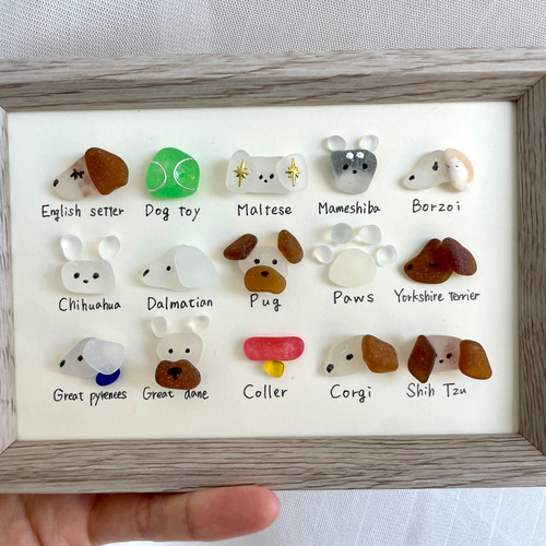 シーグラスアートNo.162☆図鑑 犬 5×3 雑貨 置物 ヒーリング