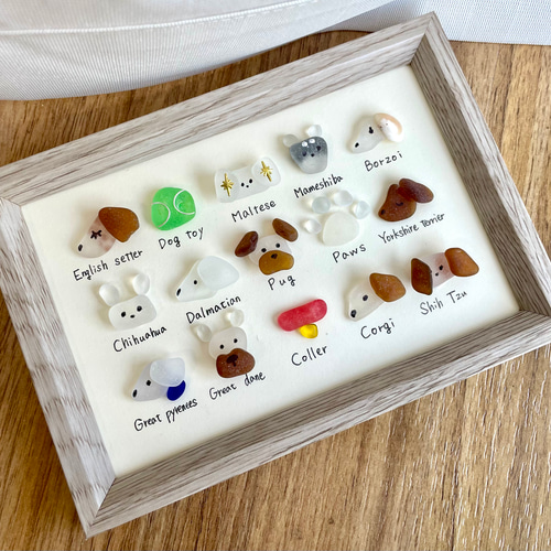 シーグラスアートNo.162☆図鑑 犬 5×3 雑貨 置物 ヒーリング