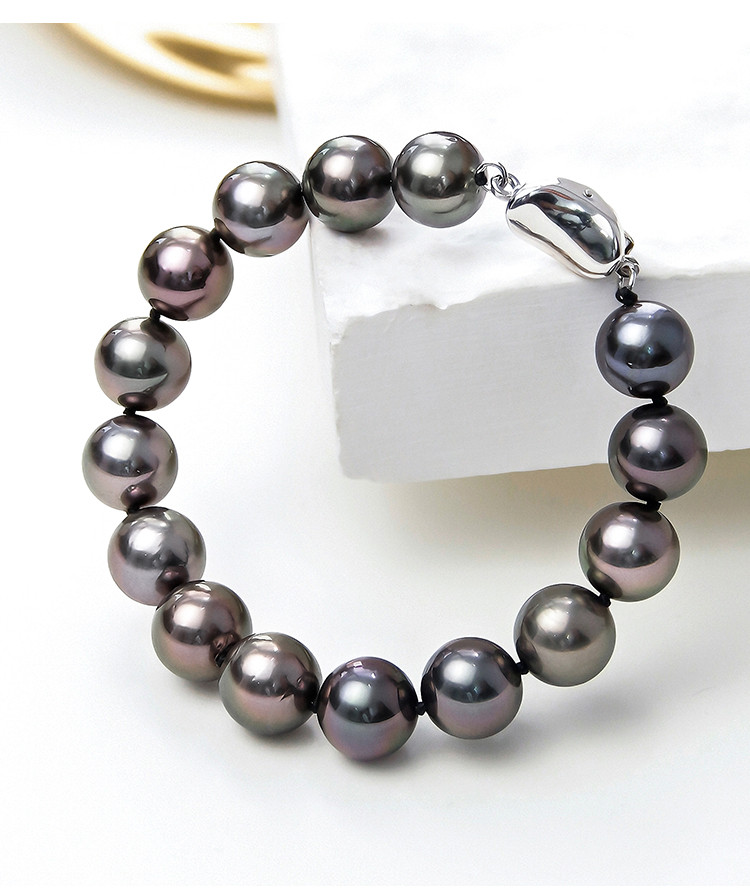 [ヘイズジュエリー] 9-10mm タヒチ黒蝶真珠ブレスレット 天然海水 カラフル ラウンド オーロラパール 18Kゴールド ラ