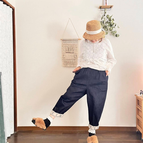 ミナペルホネン「tambourine」切替デザインのナチュラルパンツ