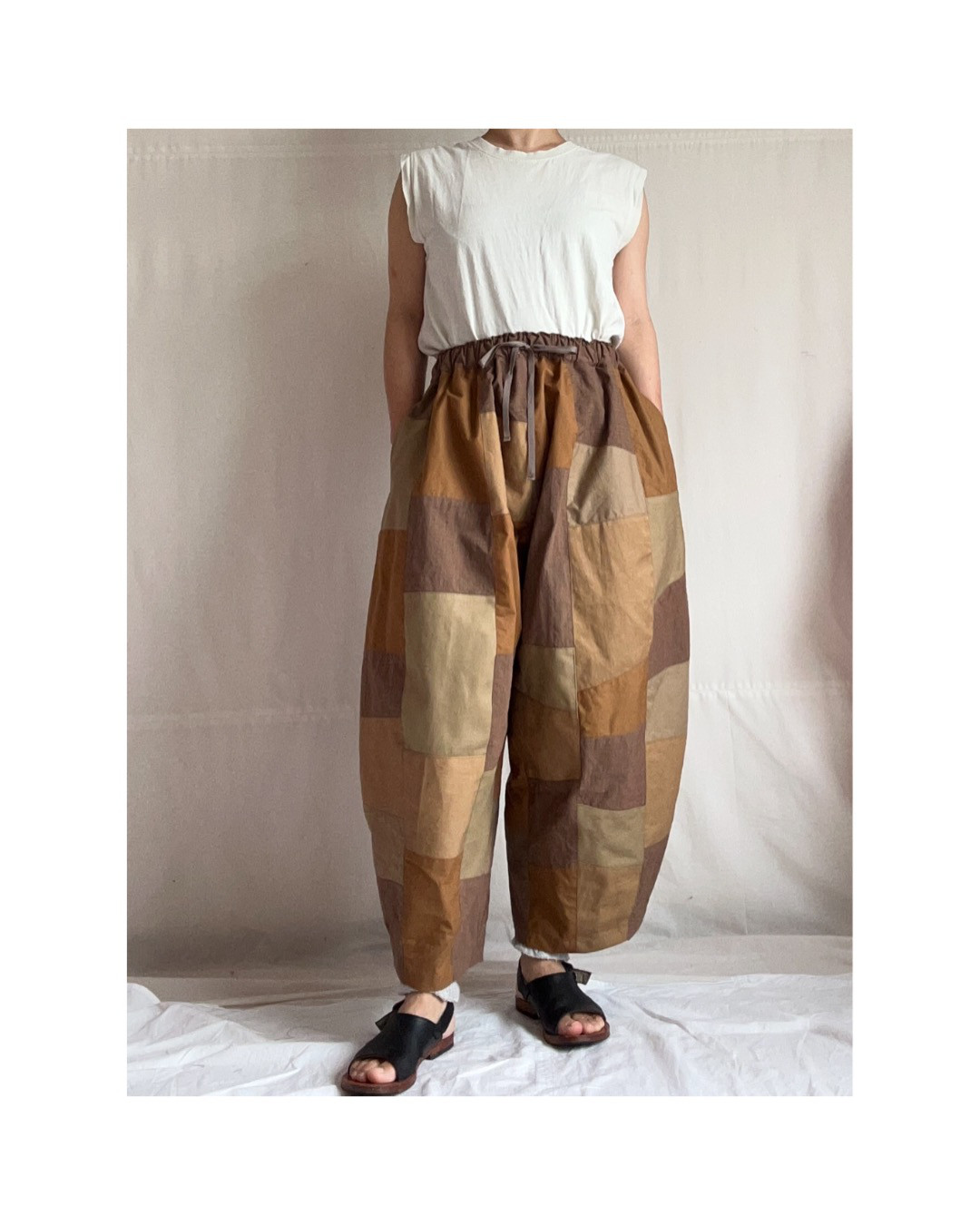 ツギハギパネルパンツ（ブラウン）