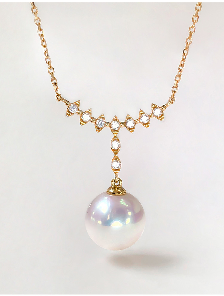 [ヘイズジュエリー] エジソンダイヤモンドライトラグジュアリーシリーズ 10-12mm 淡水真珠ペンダント ラウンドオーロラパー
