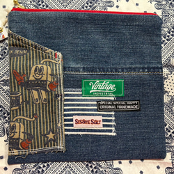 ハンドメイド デニムリメイク バッグ サロペットリメイク14 トートバッグ たっぷりサイズ やわらかタイプ ポケット付