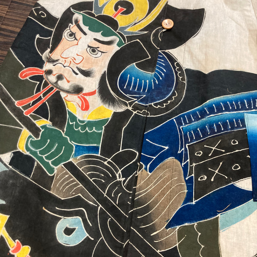 のぼり旗の前開きロングベスト 古布リメイク ベスト 着物リメイク 順子