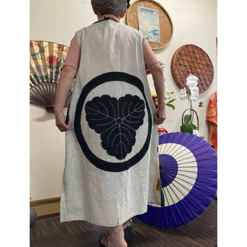 のぼり旗の前開きロングベスト 古布リメイク ベスト 着物リメイク 順子