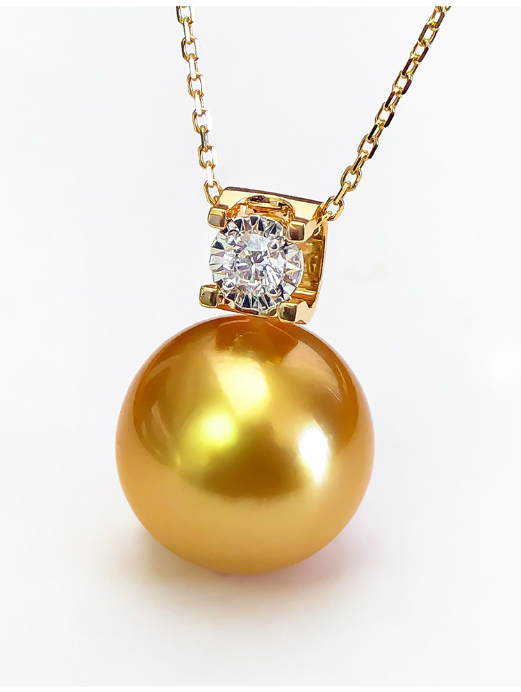 [ヘイズジュエリー]プリンセススタイル11-14mm南洋ゴールドパールネックレス、リッチゴールド天然海水パールペンダント、18K