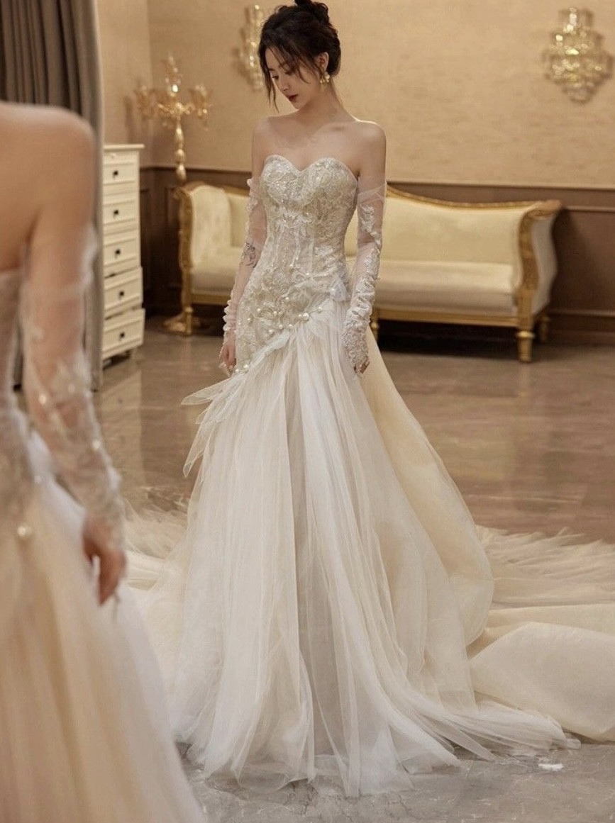ウェディングドレス ソフトマーメイド 韓国 パール 結婚式 前撮り 二次会