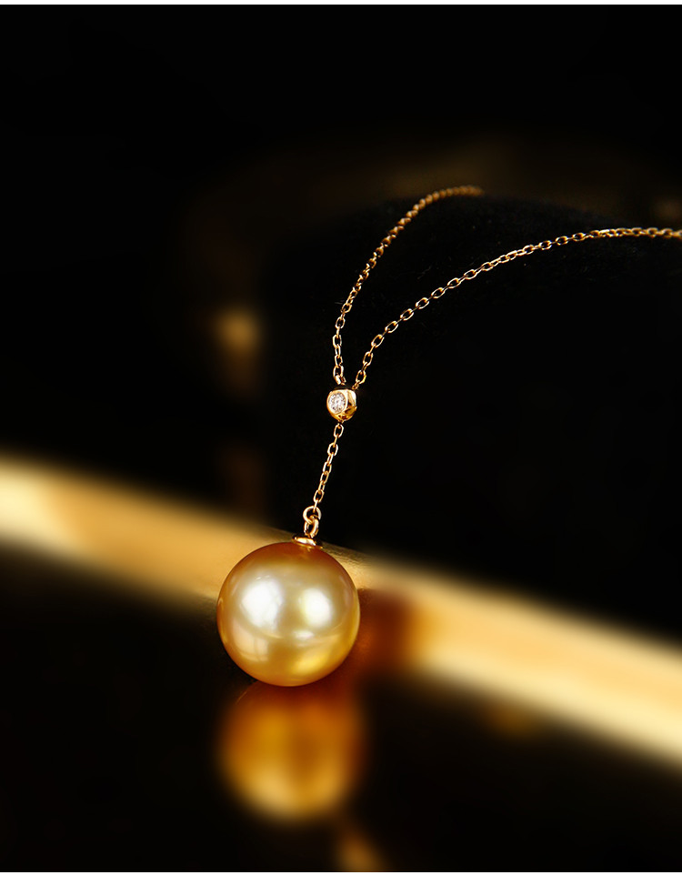 [ヘイズジュエリー] 10-12mm 南洋ゴールドビーズ Y字ペンダントネックレス ライト＆ダークゴールド 天然海真珠 18Kゴ