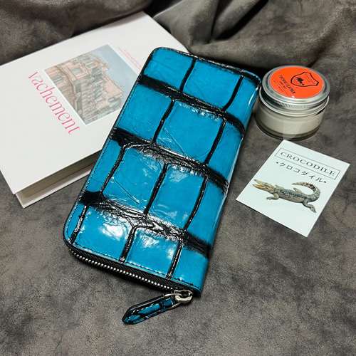一枚革 クロコダイル財布 ラウンドファスナー ワニ革 鰐革/本革 手染め