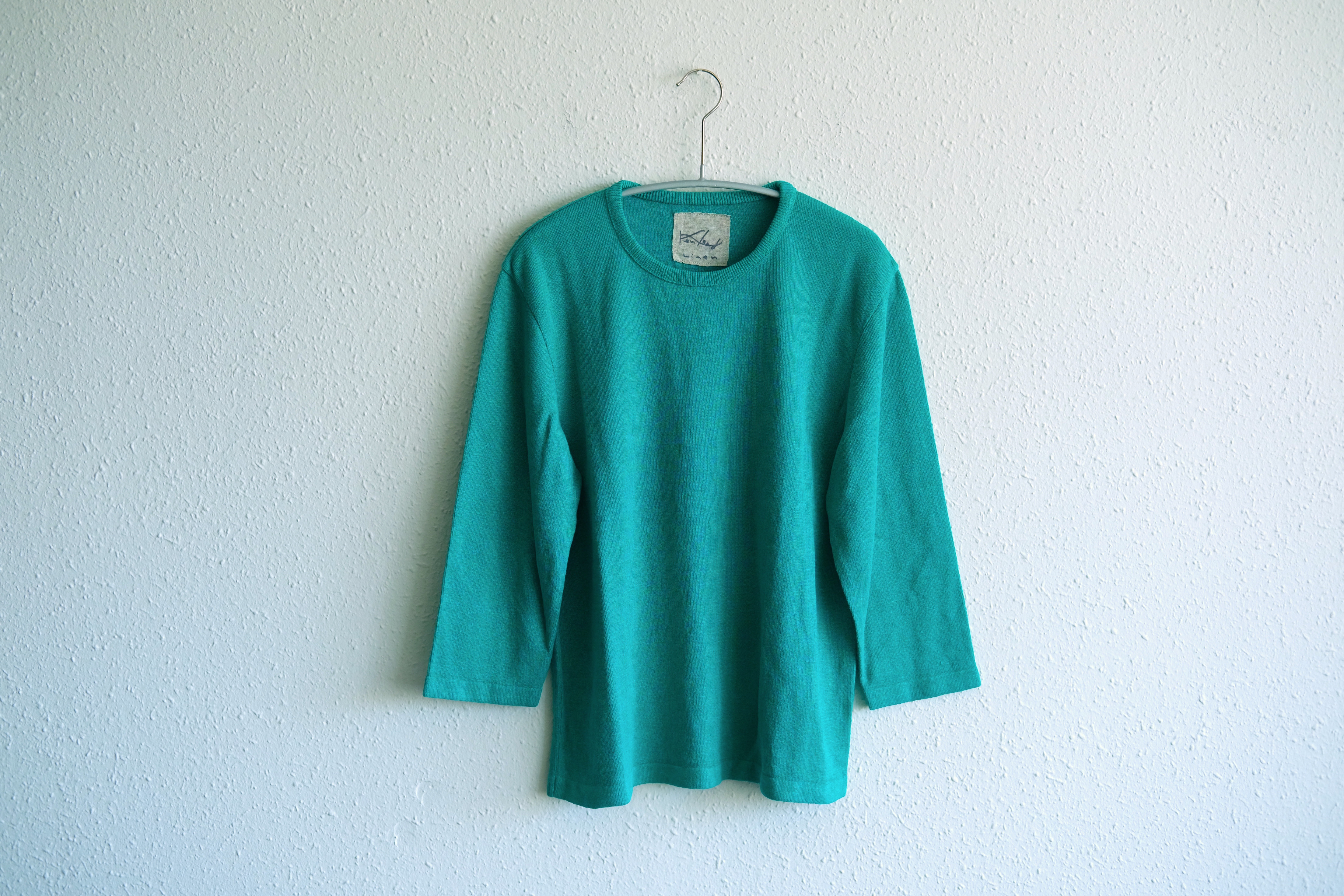 【new】リネンニット　7分袖プルオーバー（ショットグリーン）｜レディース3サイズ