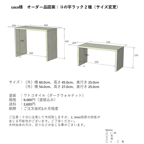 coco様オーダー品】コの字ラック2種 その他家具 サカイ 通販 19550893