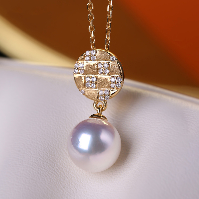 [ヘイズジュエリー] レトロシャネルスタイル 8.5-8.9mm 日本製アコヤ真珠オーロラペンダント 天然海真珠ネックレス 18