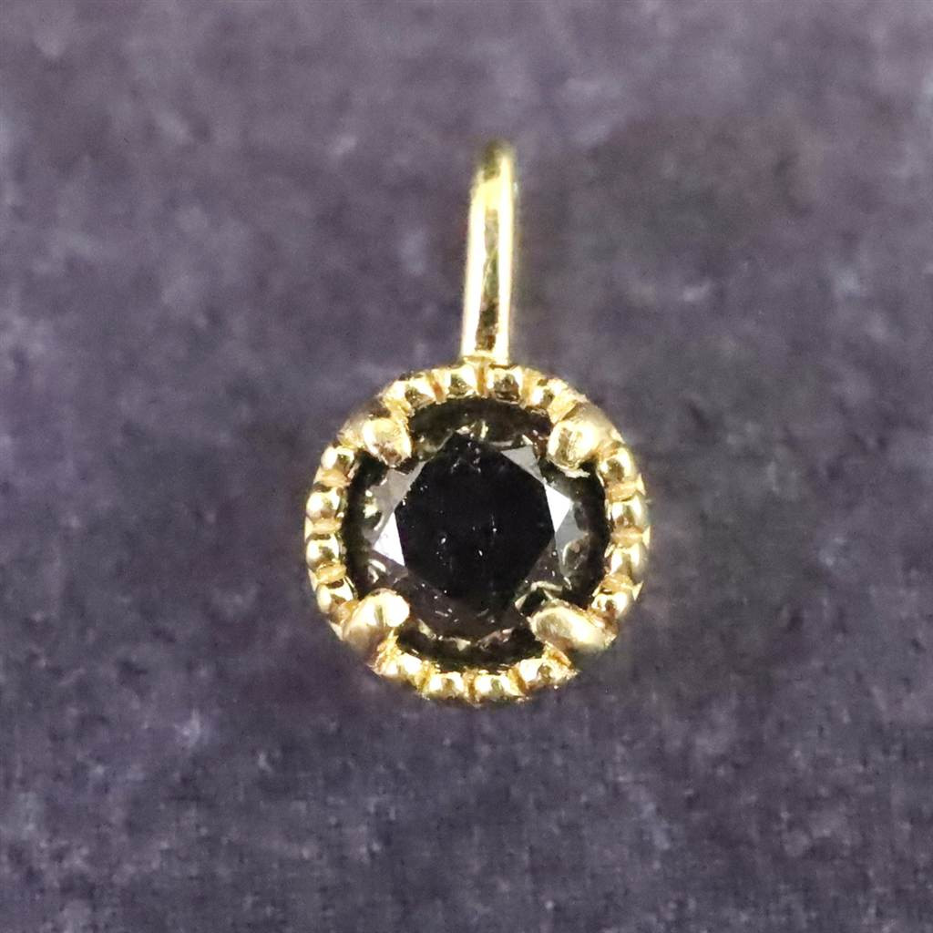 天然ブラックダイヤモンド 3mmラウンド ペンダント チャーム K18YG  0.255g #37335