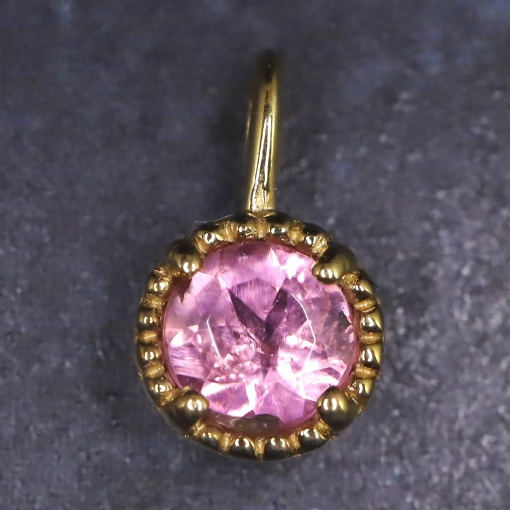 ピンクトルマリン 3mmラウンド ペンダント チャーム K18YG  0.24g #76128