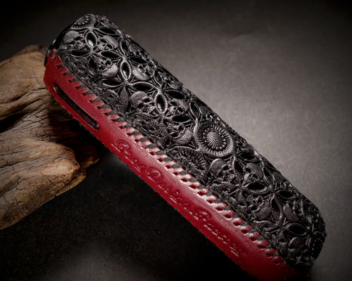 PloomAURA】プルームオーラ 本革製カバー〝髑髏 結〟漆黒×臙脂