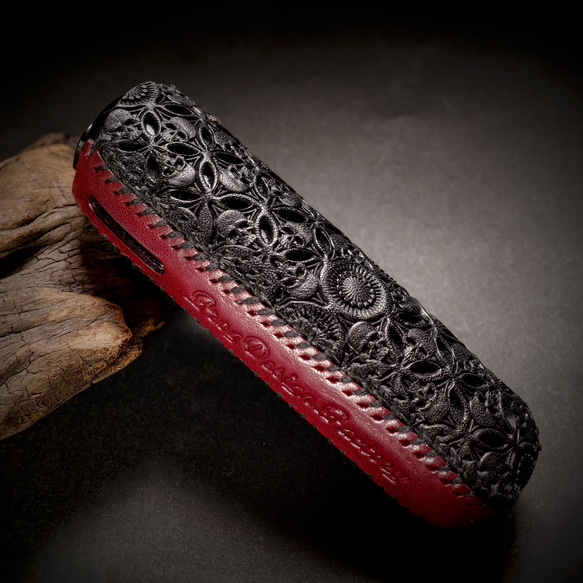 PloomAURA】プルームオーラ 本革製カバー〝髑髏 結〟漆黒×臙脂