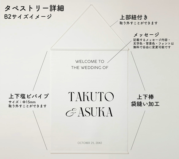 【色フォント文字変更無料!】結婚式 タペストリー ウェディング【サイズ全5種類】 3枚目の画像