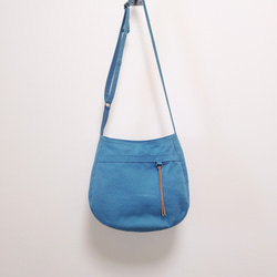 11号帆布 Sサイズのショルダー(空色)　 両側外ポケット肩ひも調節サコッシュ 1枚目の画像