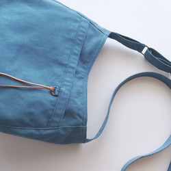 11号帆布 Sサイズのショルダー(空色)　 両側外ポケット肩ひも調節サコッシュ 7枚目の画像