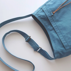 11号帆布 Sサイズのショルダー(空色)　 両側外ポケット肩ひも調節サコッシュ 8枚目の画像