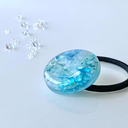 レジン ヘアゴム オーバル型 海 大ぶり 大ぶり 夏のマーブル 大人