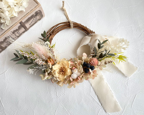 アネモネフラワーナチュラルハーフリース リース hanayui_happy 通販