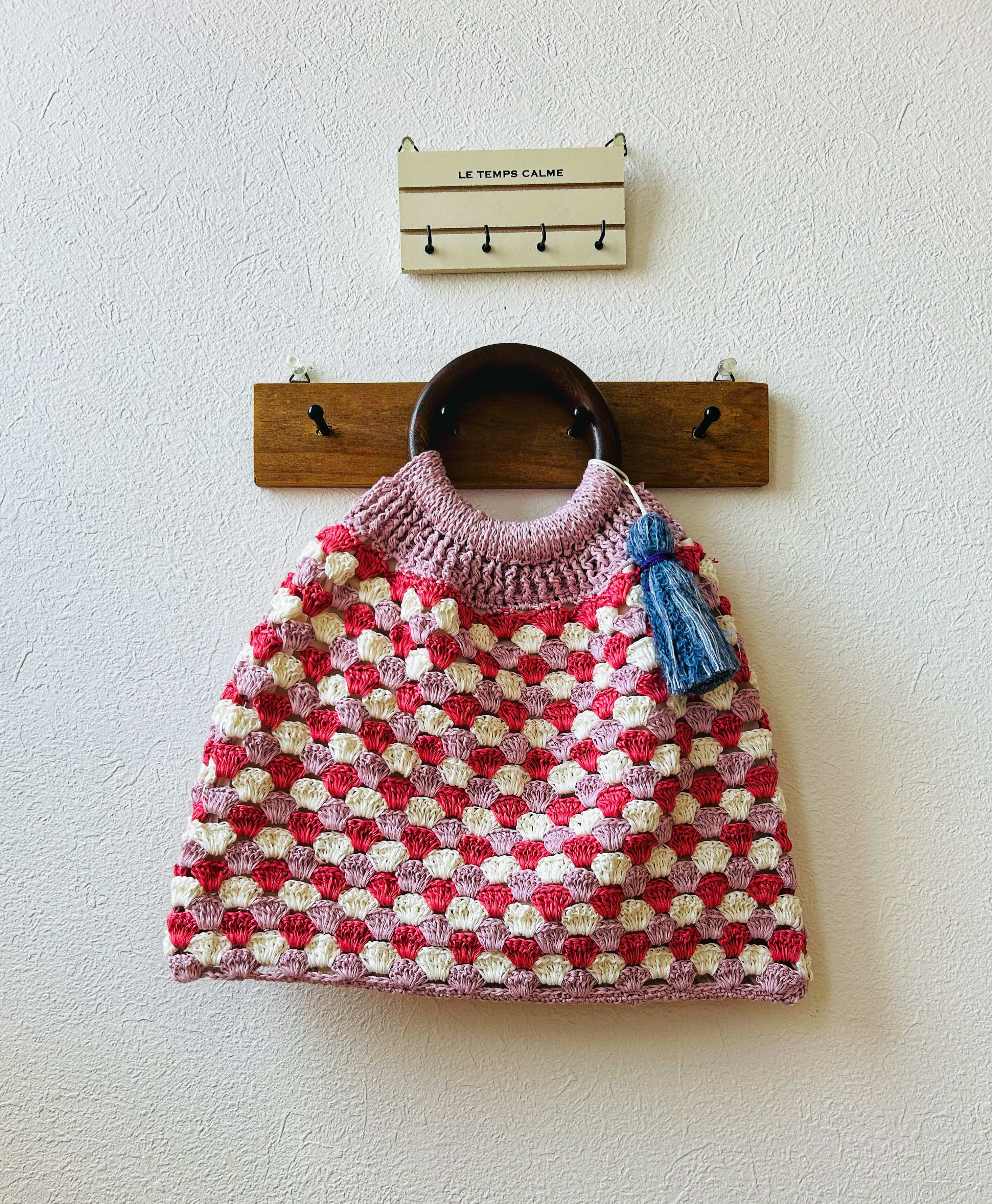 木ハンドルカギ編みバッグ《ピンク》