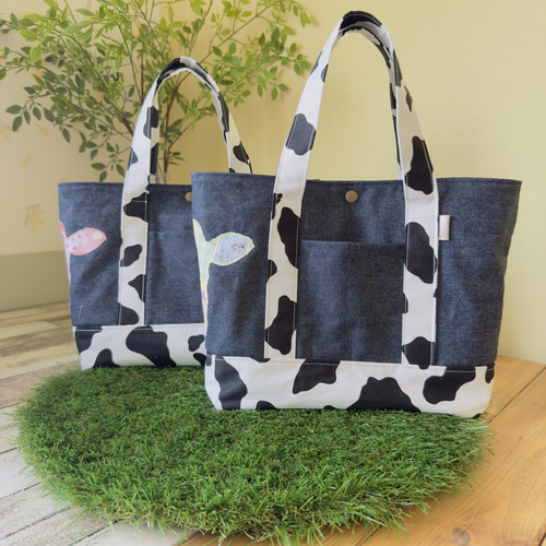 デニムand牛柄 トートバッグ!!! トートバッグ miyUSHI 通販 19551796