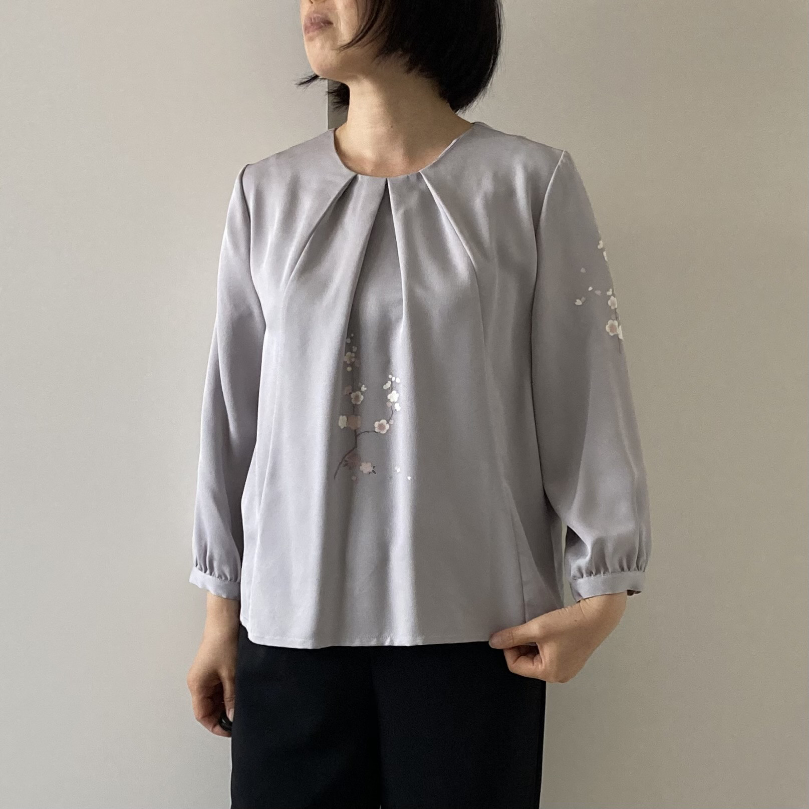 着物リメイクブラウス　ライトグレー
