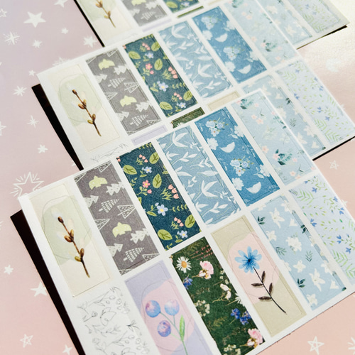 寒色系】ボタニカルマステ風シール 12柄 花 草 植物 マスキング