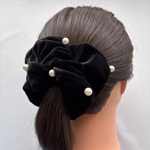 即納 ベロアシュシュ パールシュシュ 黒シュシュ ベルベットシュシュ