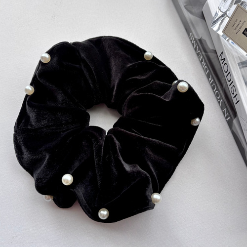 即納 ベロアシュシュ パールシュシュ 黒シュシュ ベルベットシュシュ