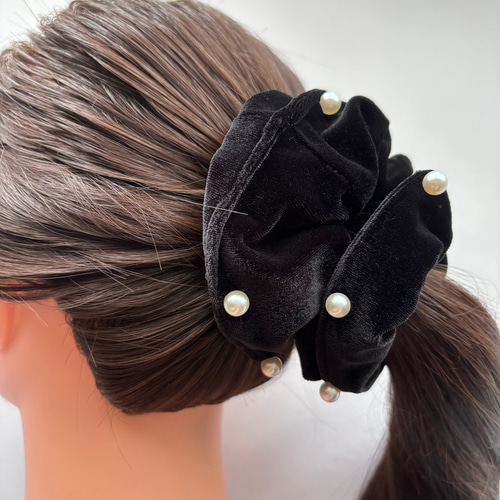 即納 ベロアシュシュ パールシュシュ 黒シュシュ ベルベットシュシュ