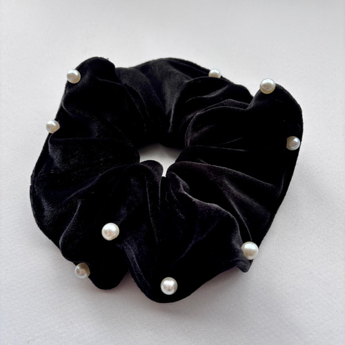 ベロアシュシュ パールシュシュ 黒シュシュ ベルベットシュシュ ベロア