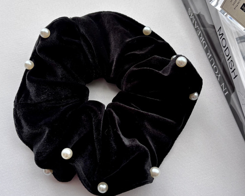 即納 ベロアシュシュ パールシュシュ 黒シュシュ ベルベットシュシュ