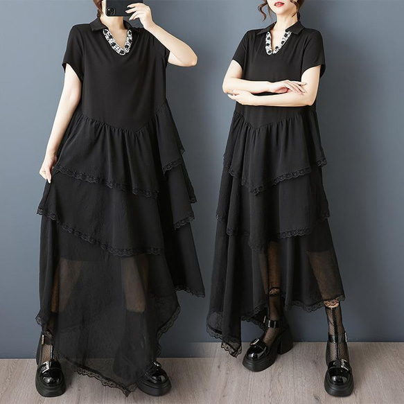 総レース シアー ワンピース 大きいサイズ ミモレ丈 2色 hra051 レース シアー 大きいサイズ レディース 秋冬 ワンピース シアー