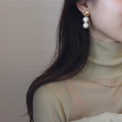 【outlet No.1】スクエアgold コットンパール イヤリング/ピアス（アレルギー対応） 9枚目の画像